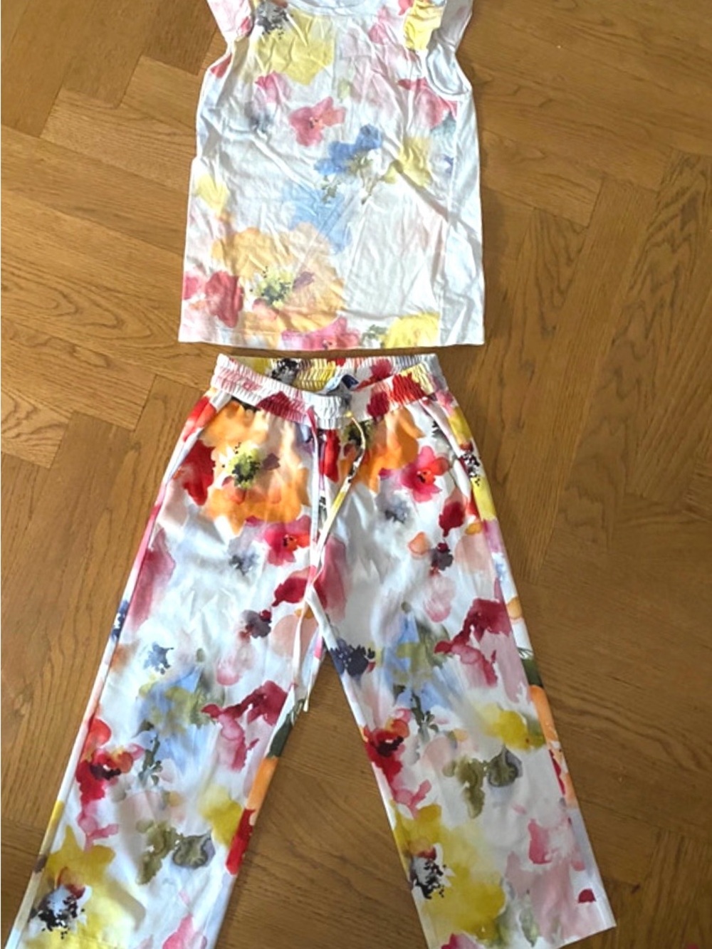 Kids Floral Watercolor Pajama Set - White with Multi-Color